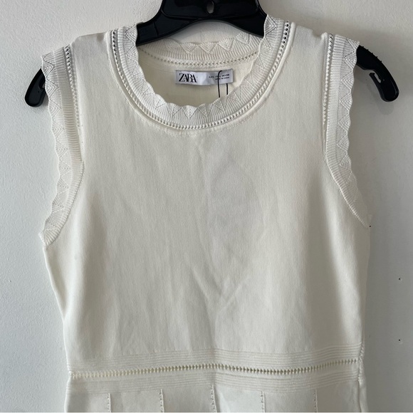New! Zara White Openwork Knit Sleeveless Mini Dress 37632 - Picture 6 of 11